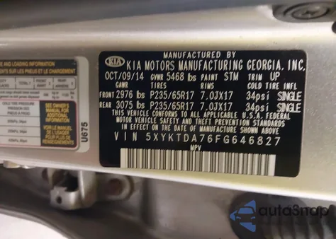 2015 Kia Sorento Lx V6 из США, поврежденный, VIN 5XYKTDA76FG646827